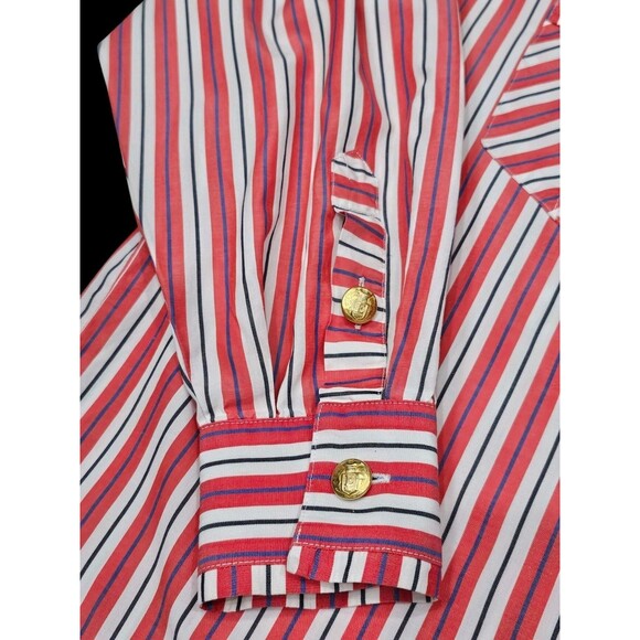 Vintage 90s Escada Sport Shirt Womens M Striped Gold Logo Buttons Pockets Blouse - Picture 7 of 13
